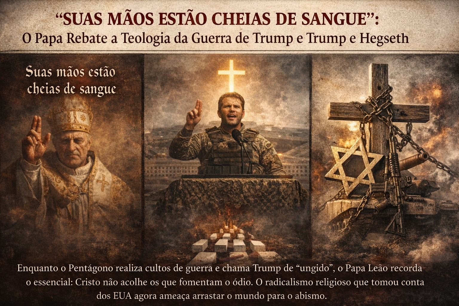 “SUAS MÃOS ESTÃO CHEIAS DE SANGUE”: O Papa Rebate a Teologia da Guerra de Trump e Hegseth